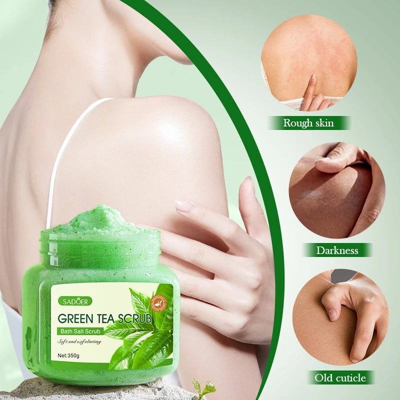 350g Sadoer Green Tea Body Scrub, Cleanses the Skin, Deeply Exfoliates, Makes the Skin Soft, Smooth, and Elastic, Bath Products