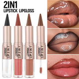 2-in-1 Lipstick & Lip Gloss, Dual-End Design, Waterproof Long-Lasting Lip Liner, Moisturizing Glossy Finish for Plump Lips