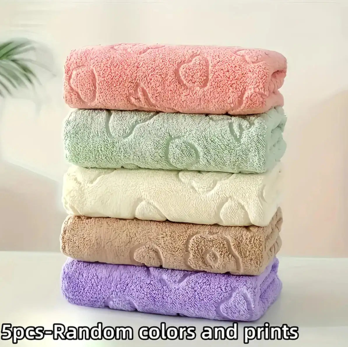 5-piece set of soft, absorbent coral fleece face towels - quick-drying bathroom towels - cute and fun design
