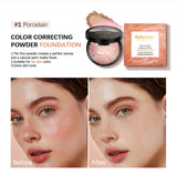 Demi Matte Natural Finish Baked Brighten Color Correcting Powder Foundation Buildable Light to Coverage Oil Control Makeup