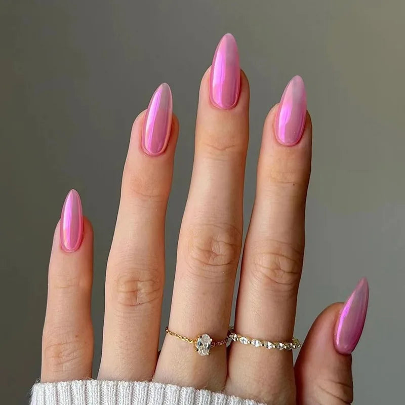 24Pcs Simple Wine Red Fake Nail with Mid-length Design Almond Press on False Nails Wearable Round Head Oval Full Cover Nail Tips