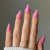 24Pcs Simple Wine Red Fake Nail with Mid-length Design Almond Press on False Nails Wearable Round Head Oval Full Cover Nail Tips