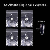 TSZS 200pcs Short Medium Oval Almond Square Fake Nails Full Cover Single Size Acrylic Clear Art Tips For Display Stick-On Nail