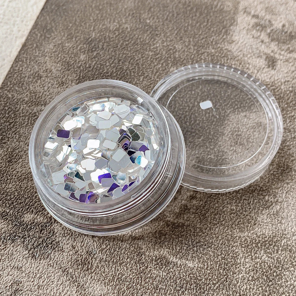 Square silver glitter nail accessories boxed, simple and sparkling, light luxury style , nail decorations