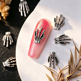 10Pcs Halloween Skull Hand Nail Art Accessories Punk Alloy Skeleton Hands Nail Supplies Retro Gold Silver Halloween Nail Charms