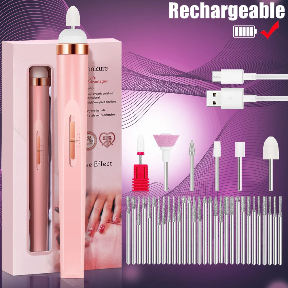 YIKOOLIN 5 in 1 Electric Nail Polish Drill Machine USB Charge Portable Manicure Set  Exfoliation and Polishing for Nail Salon