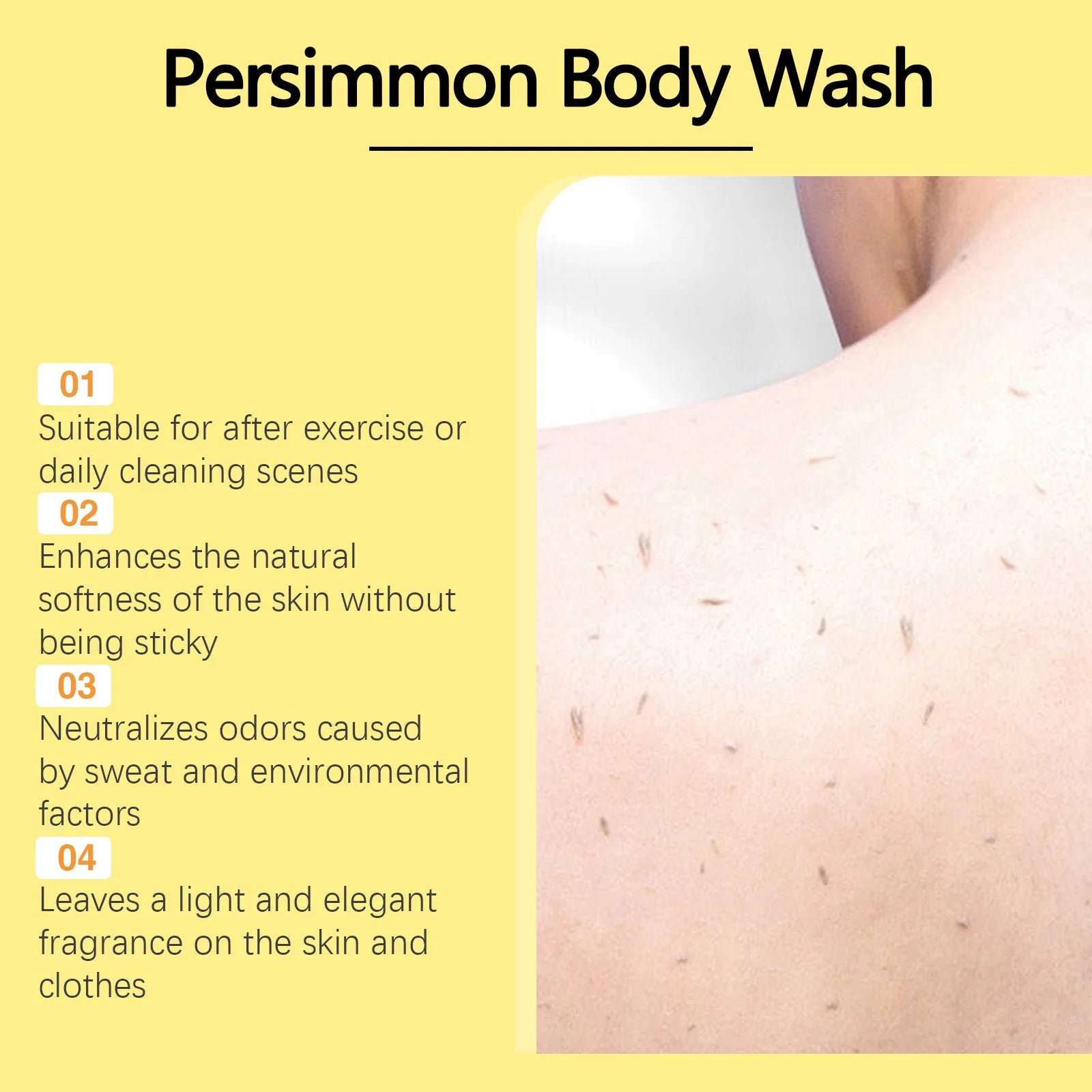 Persimmon Body Wash Gel Gentle Cleansing Moisturizing Skin Exfoliating Shower Gel Smooth Soft Body Odor Remover Bath Products