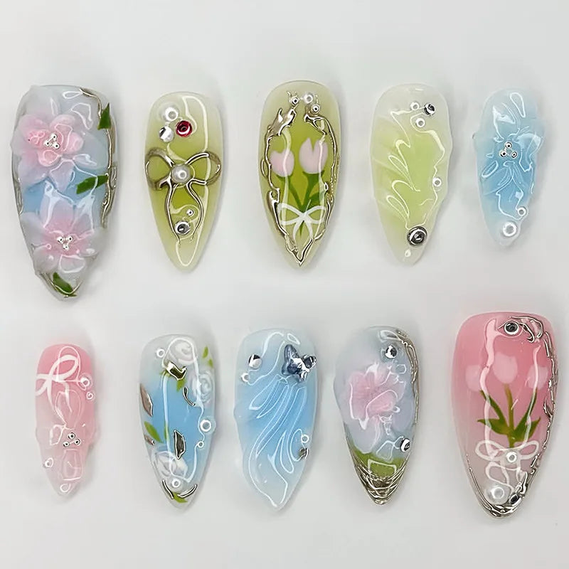 24 false nail pieces shipped randomly, Instagram-style false nails, wearable full-coverage almond-shaped press-on nails.