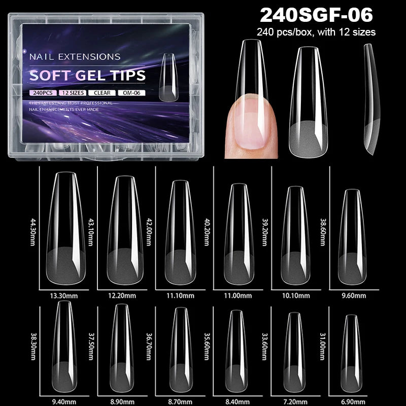 Luxury False Nail Tips Soft Gel Fingertip Semi-matte Capsules Almond French Coffin Full Cover Artificial Fake Nails Extension