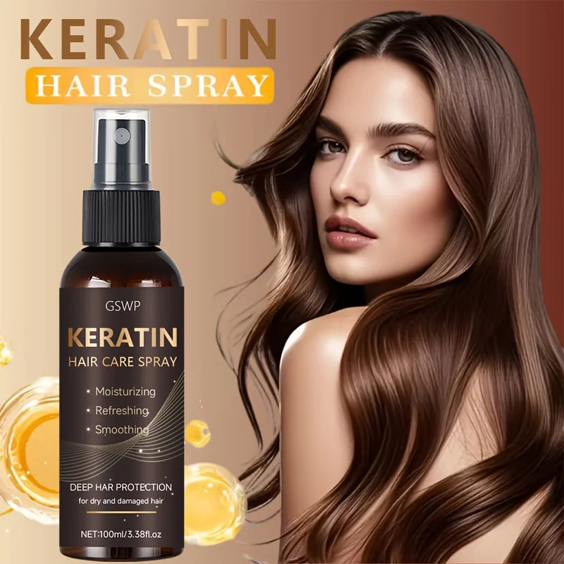 GSWP Keratin Hair Spray contains castor oil and argan oil, quickly absorbed, moisturize hair, leave it non-greasy.100ml