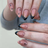 24Pcs Simple Wine Red Fake Nail with Mid-length Design Almond Press on False Nails Wearable Round Head Oval Full Cover Nail Tips