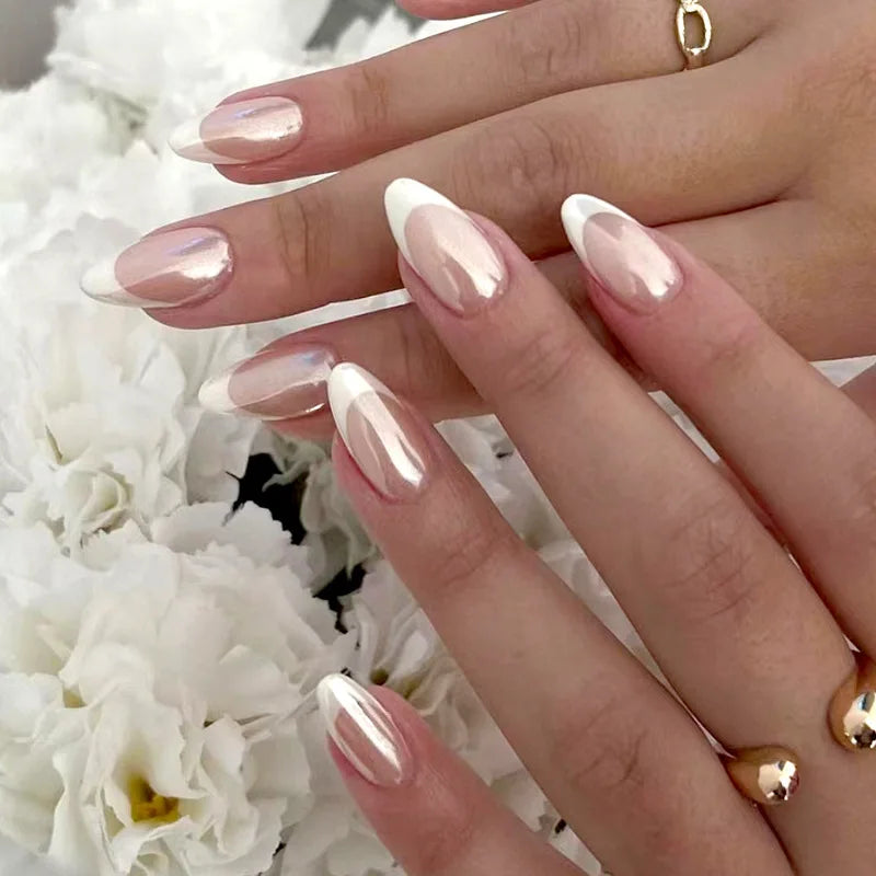 24Pcs Simple Wine Red Fake Nail with Mid-length Design Almond Press on False Nails Wearable Round Head Oval Full Cover Nail Tips