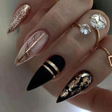 Transform Your Nails With 24pcs Extra Long Stiletto French Style Modern Classic Simple BLACK Solid Color Full Cover Fake Nail Ki