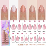 150Pcs/Box Acrylic Press on Nails Full Cover Fake False Tips Soft Gel Extension T-shaped Oval Capsule Almond Sculpted Salon DIY