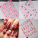 5D Embossed Sexy Red/Pink Lips Nail Stickers Self-Adhesive Blooming Red Lips Nail Decal Romantic Luxy Lady Lips Manicure Slider