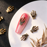 10Pcs Halloween Skull Hand Nail Art Accessories Punk Alloy Skeleton Hands Nail Supplies Retro Gold Silver Halloween Nail Charms
