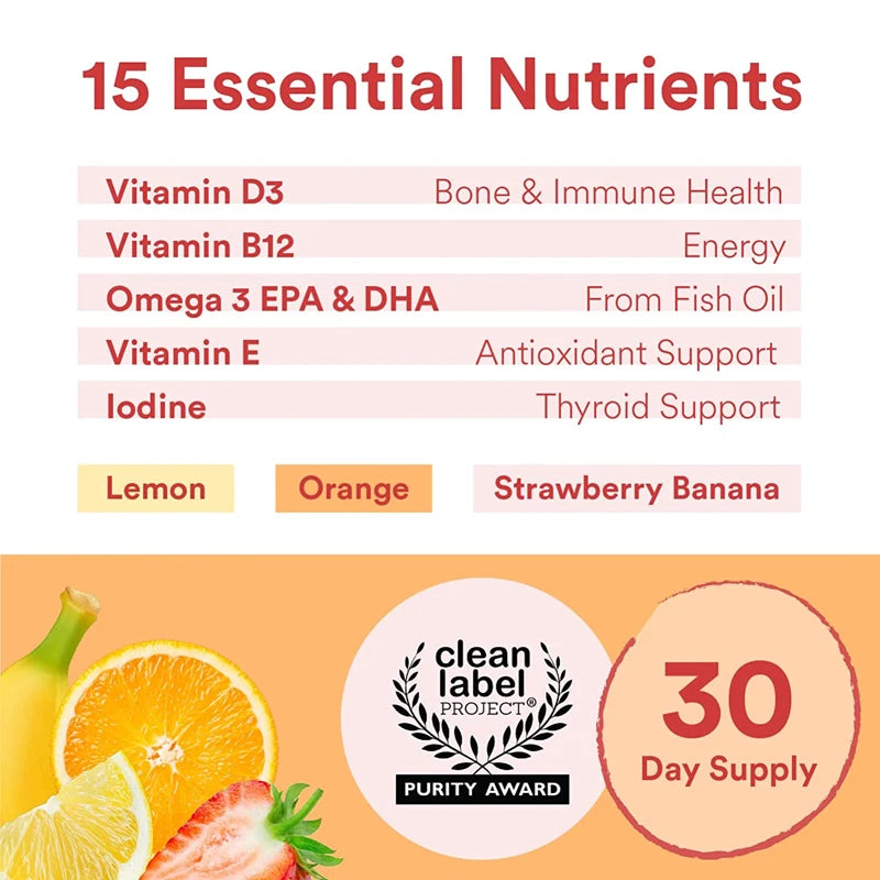 Children's Multivitamin Gummies - with Vitamin C, Omega-3 Fish Oil - Boosts Immunity and Supports Brain Health