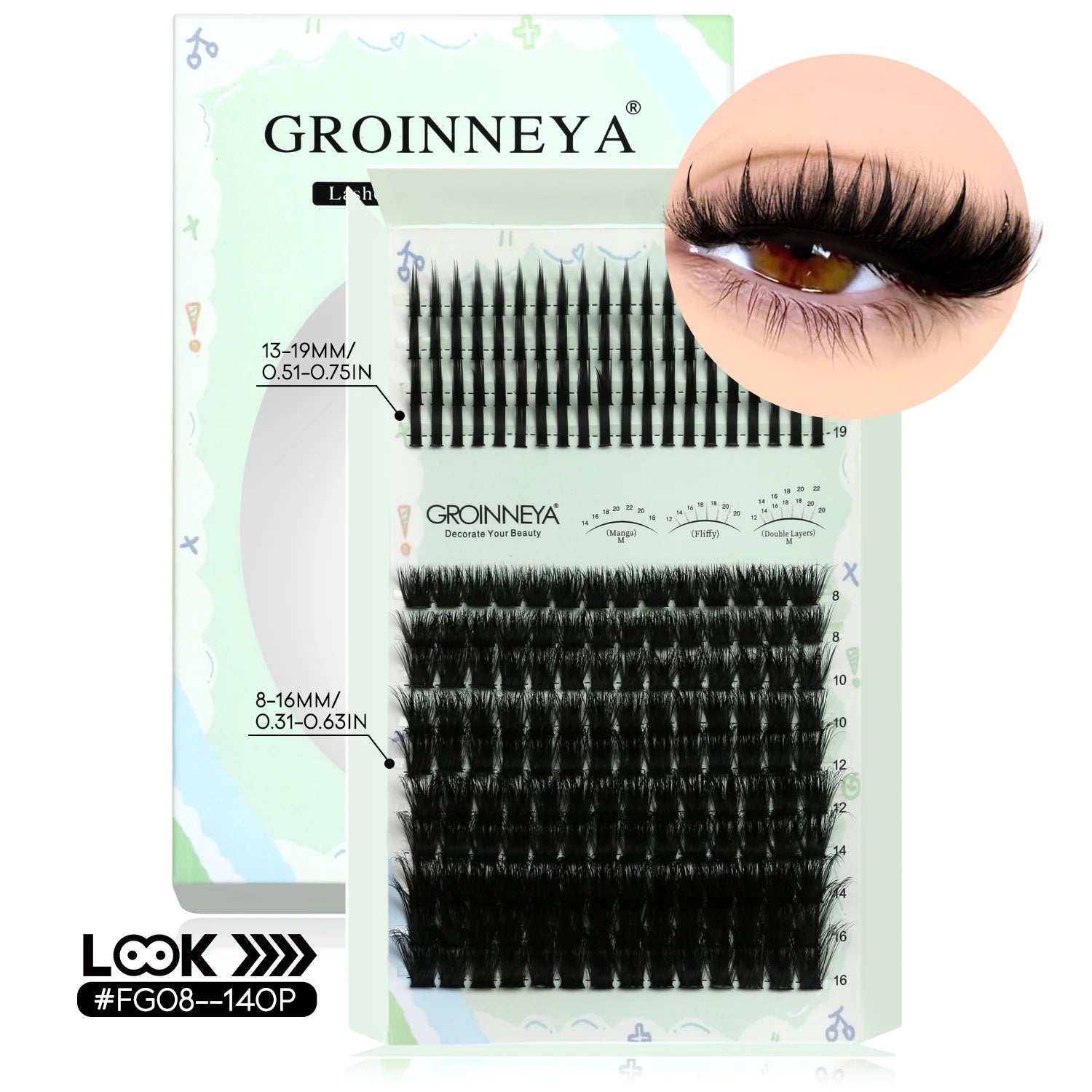 GROINNEYA Lash Clusters Kit Spikes Lash Individuals Eyelash Clusters D-Curly Lash Clusters Kit with Bond and Seal Makeup