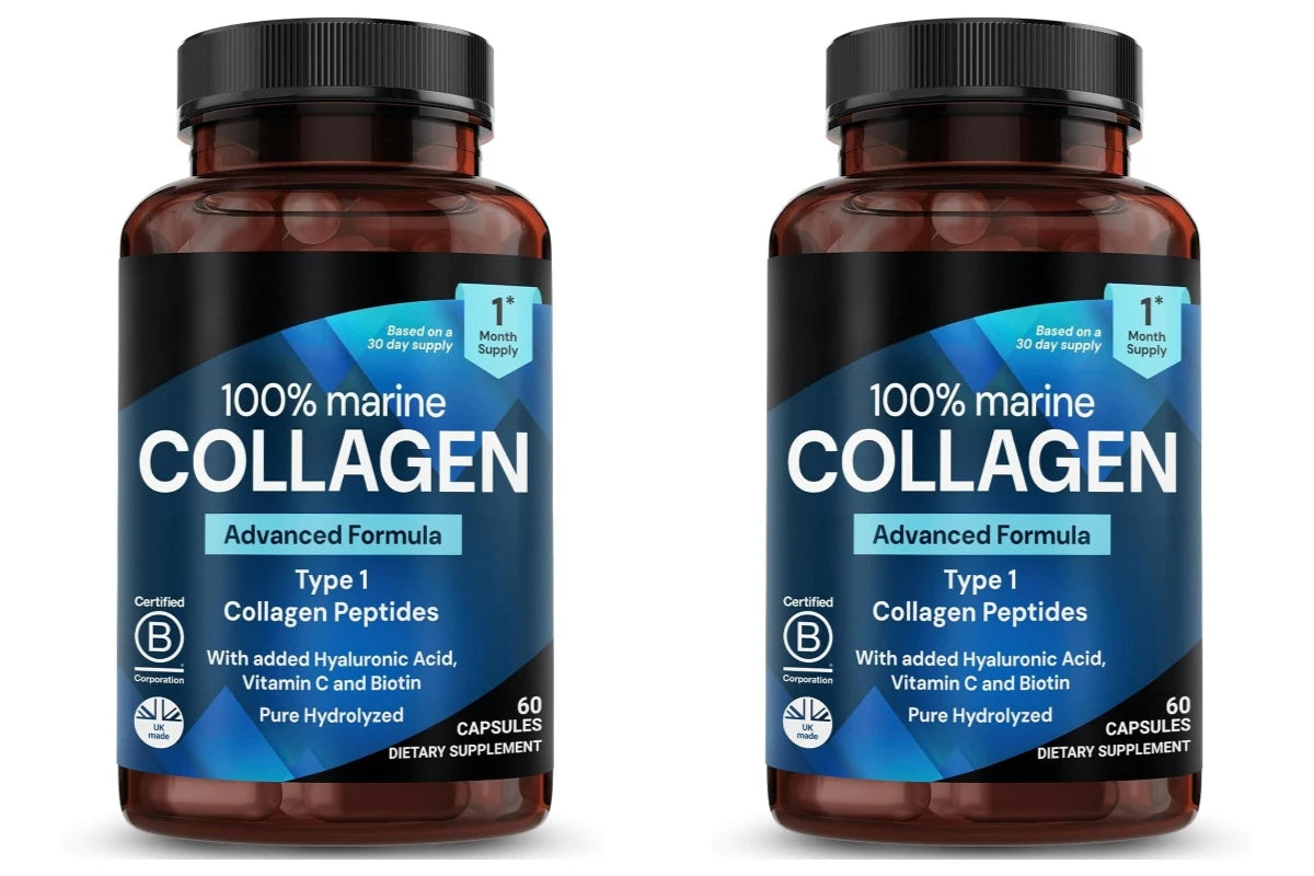 Marine Collagen Capsules for Women & Men, Type I Peptides with Hyaluronic Acid, Vitamin C & Biotin, Beauty Glow Nails, 60 Count