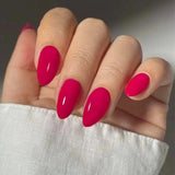 24Pcs Simple Wine Red Fake Nail with Mid-length Design Almond Press on False Nails Wearable Round Head Oval Full Cover Nail Tips