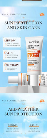 SADOER Spf 90+ Sunscreen For Face Whole Body Use Protector Solar UV Resistant Repairing Solar Blocker Facial Sunscreen