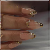 24Pcs Metallic Cat Eye French Sheer Manicure Tip Art Textured 3D Acrylic False Nails Nude Pink Almond Medium Press on Fake Nails