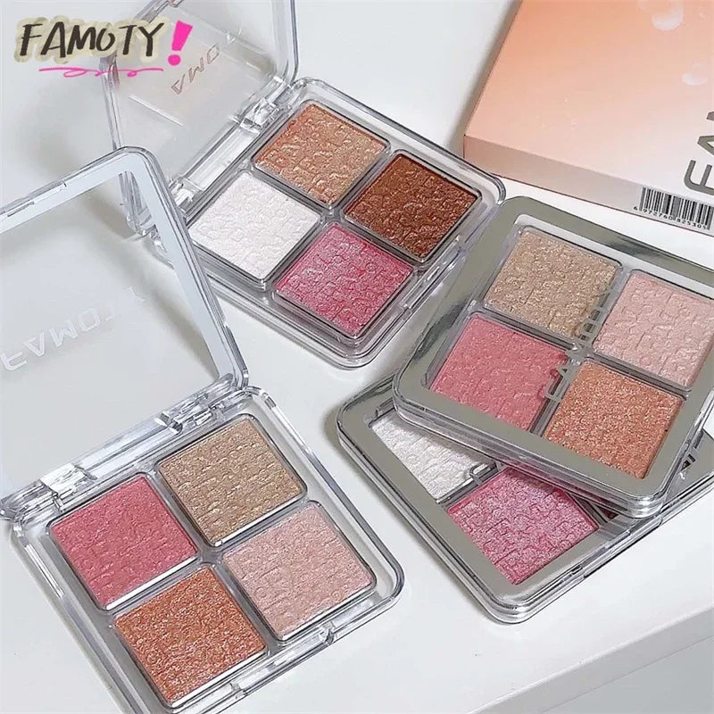 Four Color Glitter Highlighter Powder Palette Diamond High Gloss Shiny High Light Bronzers Face Body Brightening Makeup Cosmetic