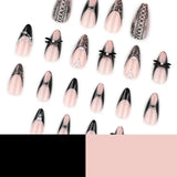 Black Cool Fake Nails Halloween Bat Press on Nails Almond Decorated Nail Tips Rivet Bow False Nails 24pcs Reusable Acrylic Nails