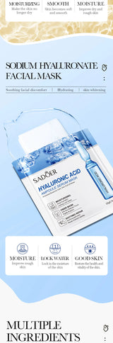 15pcs SADOER 24K Gold Vitamin C Hyaluronic Acid Facial Masks for Face Moisturizing Firming Hydrating Face Mask Facial Skin Care
