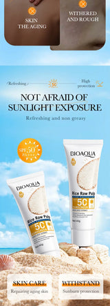 BIOAQUA Rice Raw Pulp Spf 50+ Sunscreen For Face Body Neck Back Protector Solar Blocker Brightening Facial Sun Cream Body Care