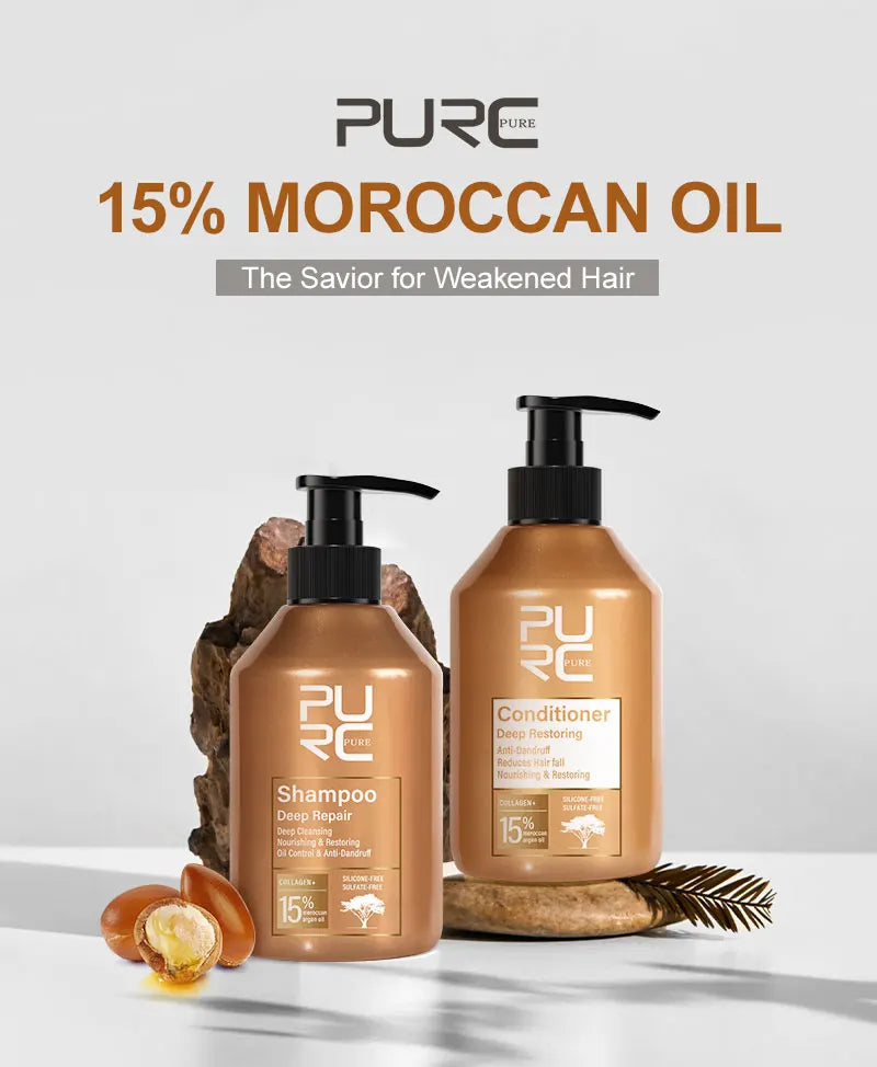 PURC Morocco Argan Oil Shampoo Conditioner Set Smoothing Nourishing Repair Damaged Frizz Hair Scalp Treatment Hair Care