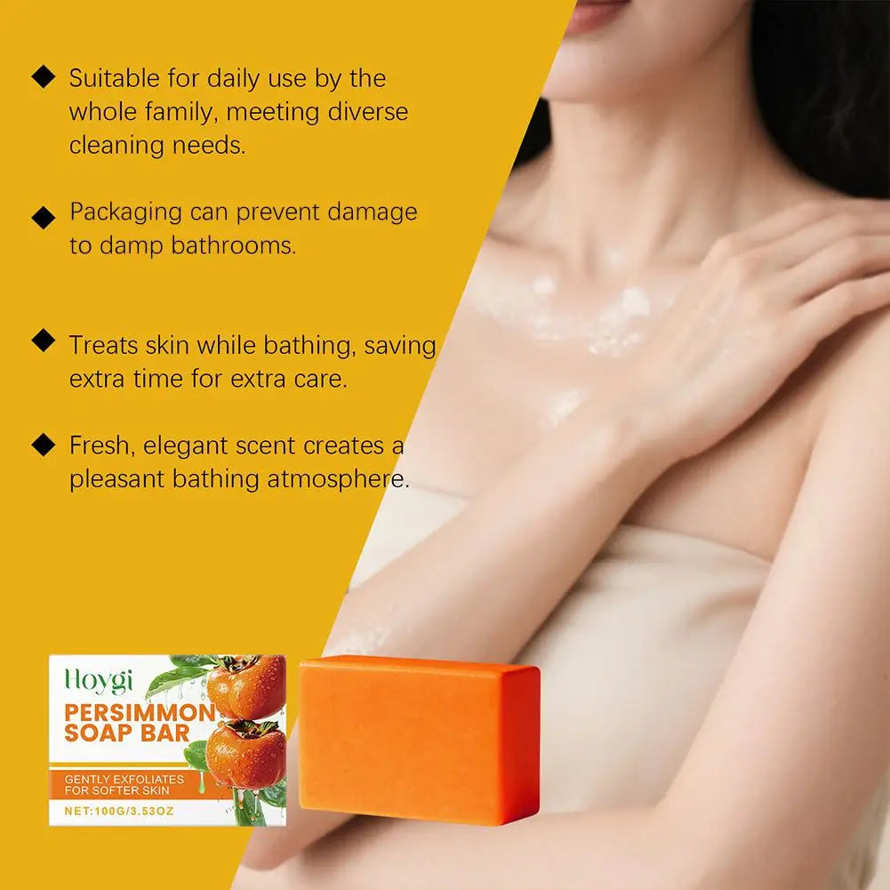 Persimmon Soap Bar for Body Odor Control, Handmade Persimmon Soap for Face and Body Wash, Gentle Smooth Deodorant Bath Soap 100g