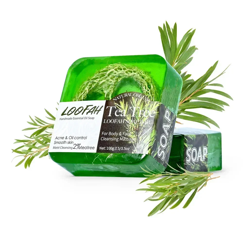 Handmade Kojic Acid Soap with Loofah 100g Lemon Lavender Rose Turmeric Essential Oil Bath Bar New Design Exfoliating Cleansing