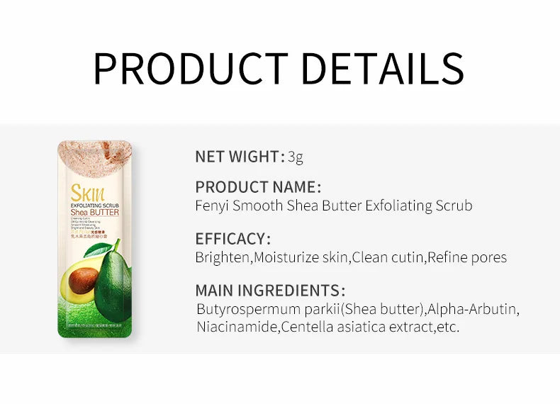 FENYI 15pcs Shea Butter Body Scrub Face Exfoliating Peach Extract Deep Cleansing Moisturizer Soft Whitening Skin Care Body Care