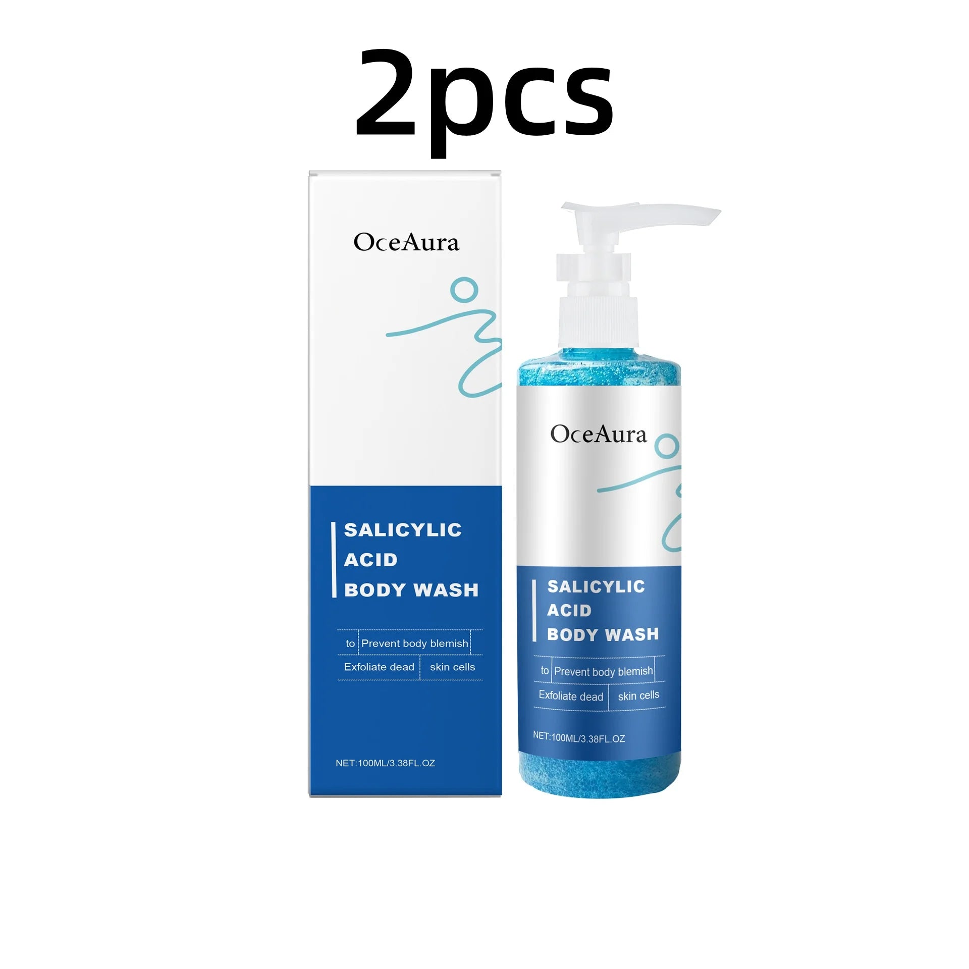 OceAura Salicylic Acid Shower Gel Professional Skin Cleaning Oil Control Smooth Body Blemish Remover Exfoliating Body Wash 100ml