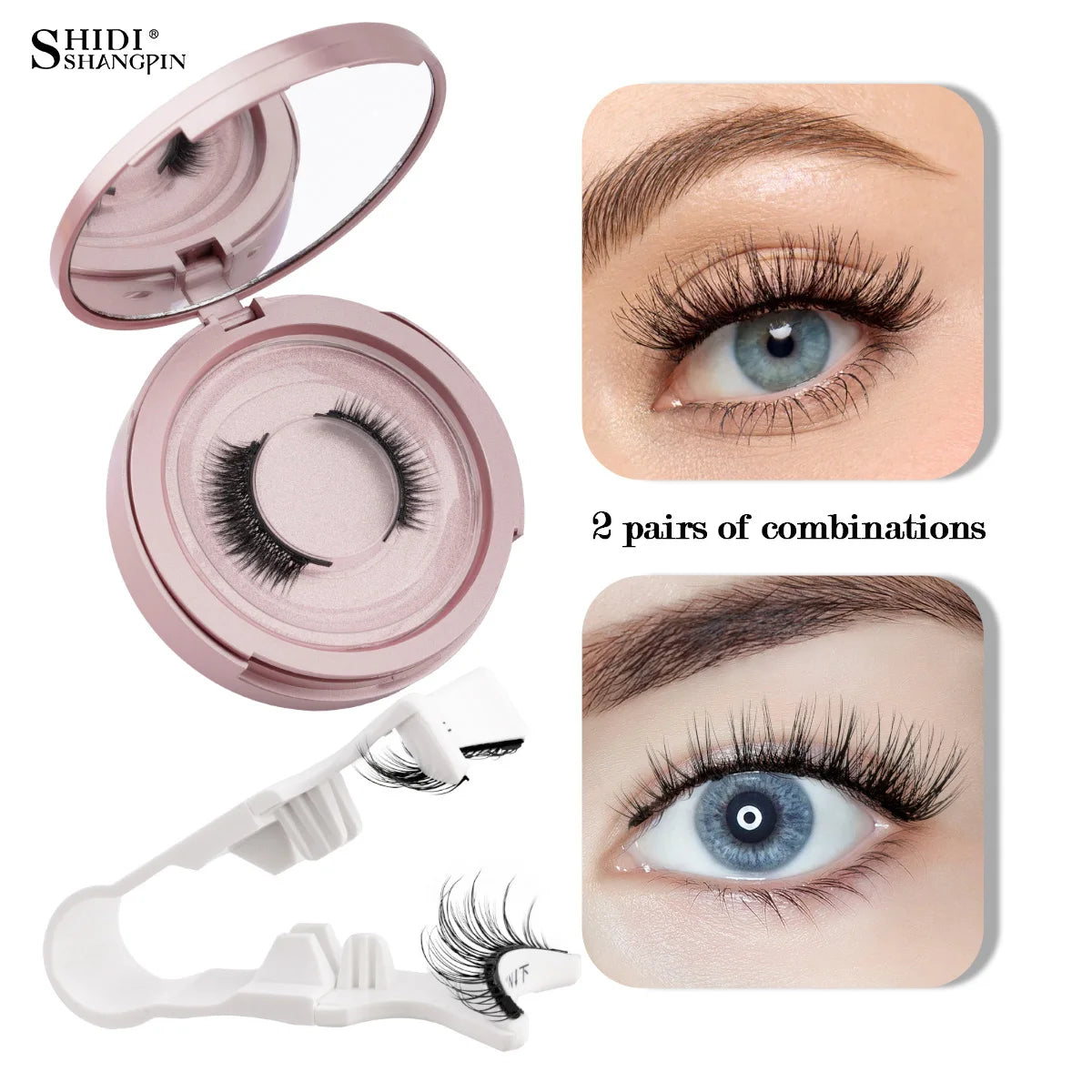 2 Pairs Magnetic Eyelash Natural Look Fluffy False Eyelashes Reusable Magnetic Eyelash Set with Applicator No Glue Need Makeup