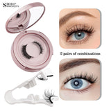 2 Pairs Magnetic Eyelash Natural Look Fluffy False Eyelashes Reusable Magnetic Eyelash Set with Applicator No Glue Need Makeup