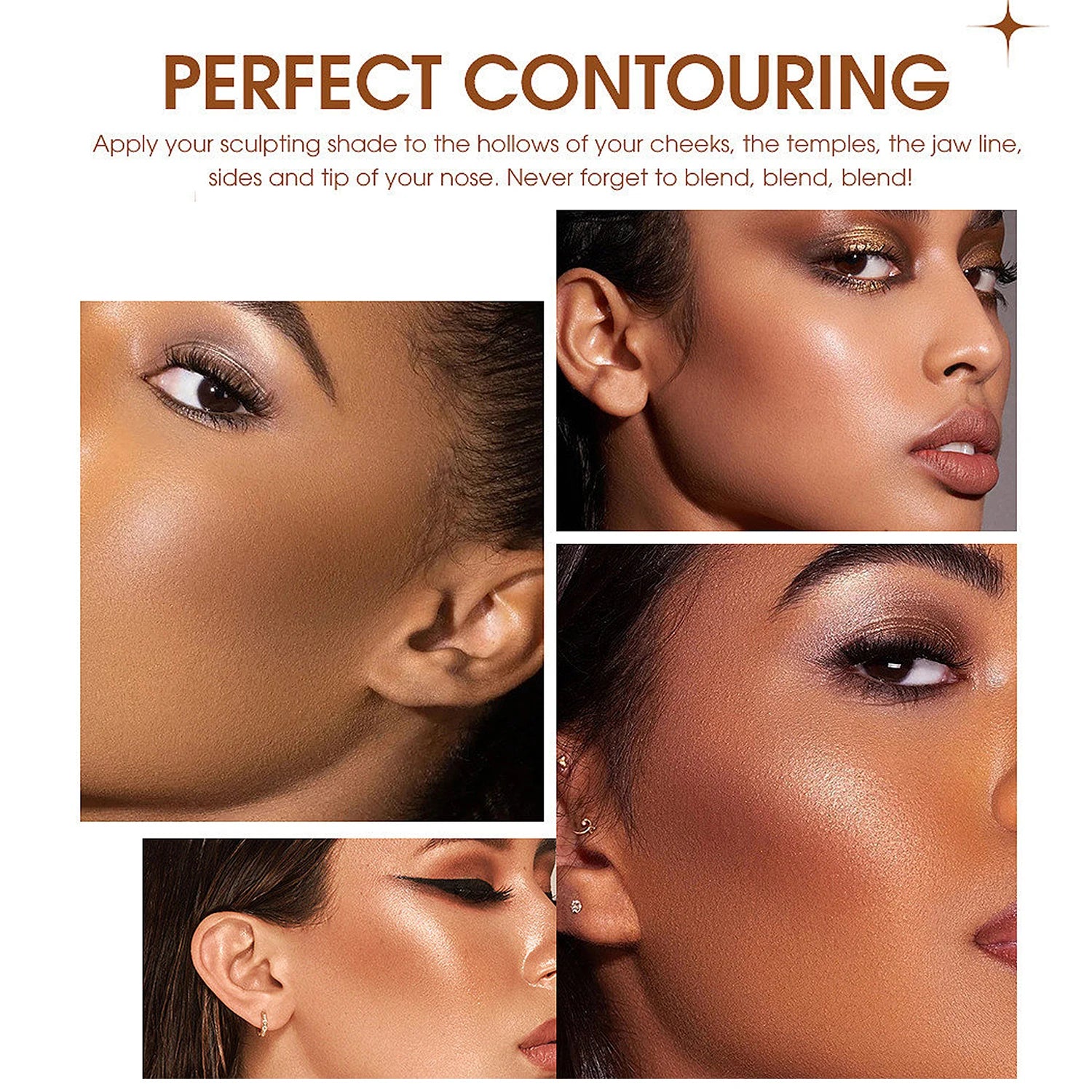 Three-dimensional facial four-color highlight contour palette,matte long-lasting brightening three-dimensional contour cosmetics