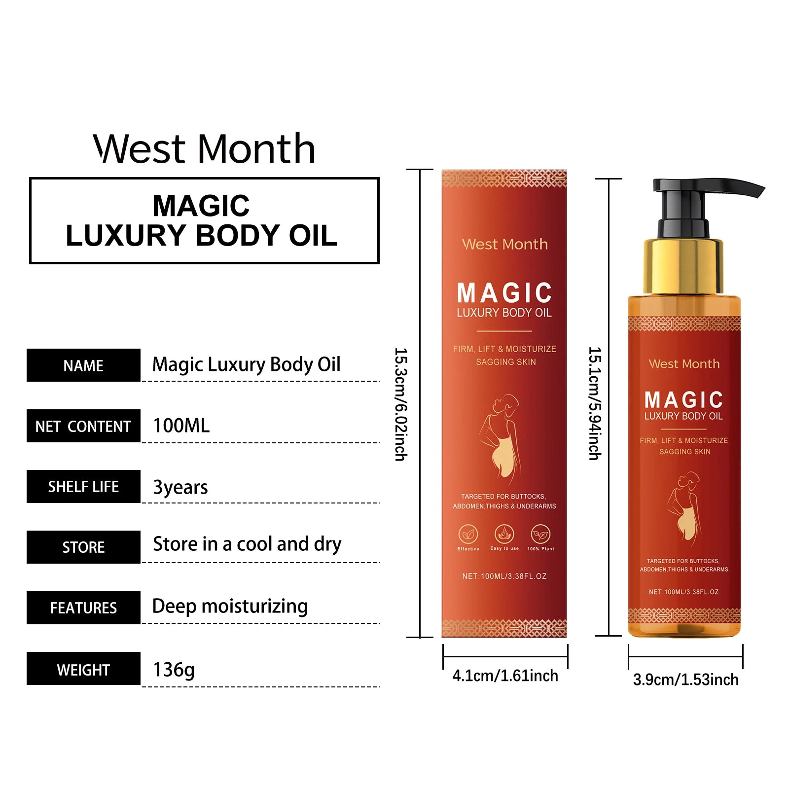 West Month Firming Body Oil Deep Moisturizing Dry Skin Tightening Firming Brightens Skin Tone Anti Aging Repair Damaged Skin