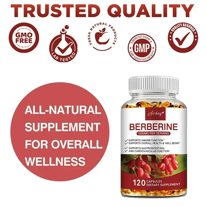 Berberine Capsules - Support Overall Health and Immune Function, Promote Digestion, Enhance Energy, Anti-oxidant and Anti-aging