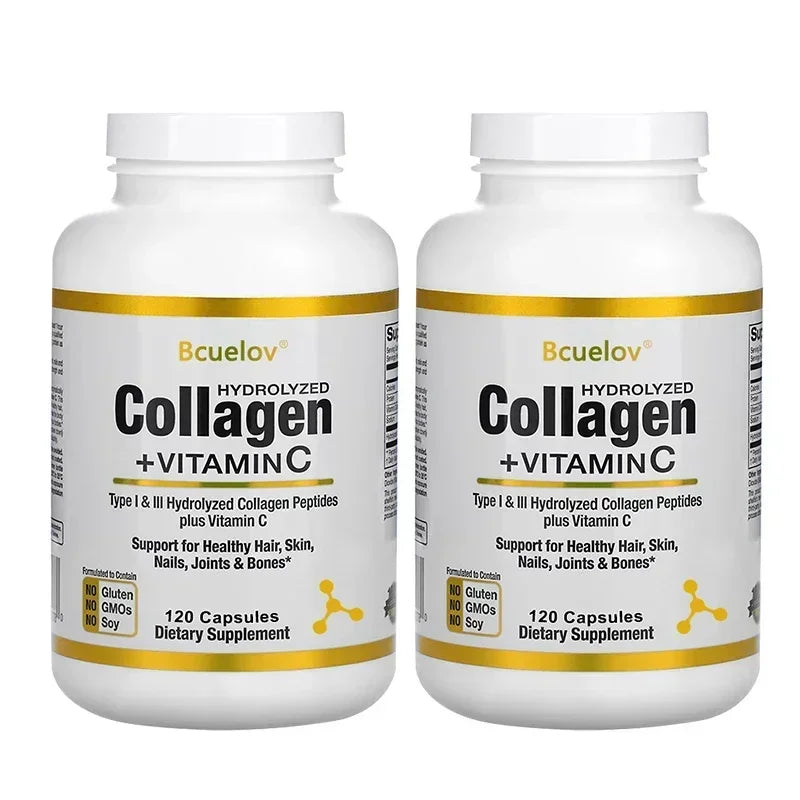 Hydrolyzed Collagen Peptides + Vitamin C, Types I & III Support Healthy Hair, Skin, Nails, Joints & Bones Boosts Immunity