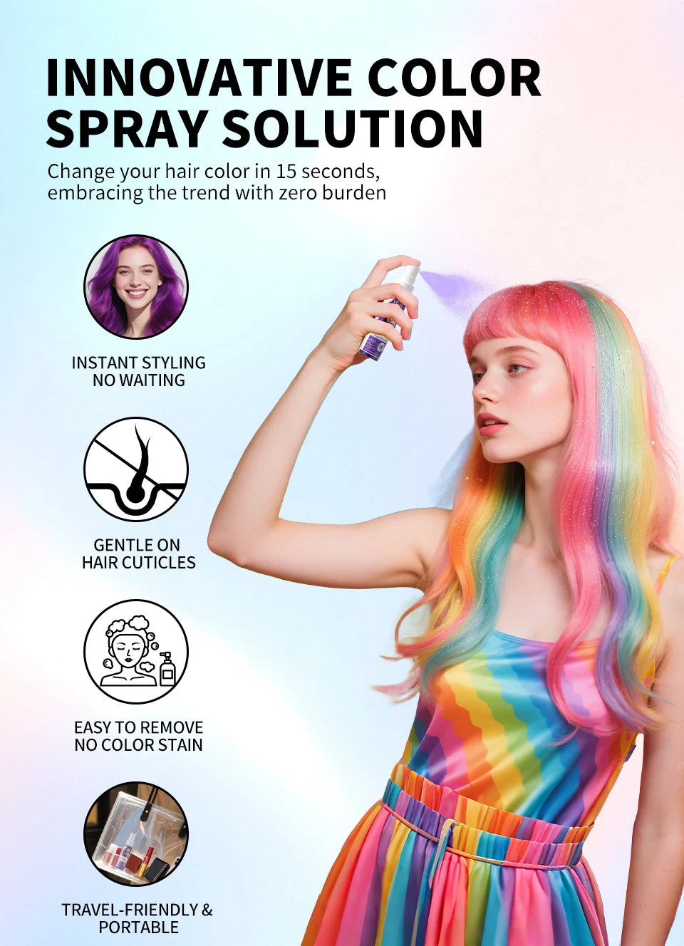 Hair Color Spray Long Lasting Hair Dye Spray Instant Hair Salon Multi Color Hair Colour Cream for Festive Party Socccer Fan Gift