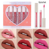 6Pcs/8Pcs Matte Color Lasting Lip Gloss Set Three-Dimensional Plastic Lips Waterproof Anti-Sweat Non-Stick Cup Lipstick Set