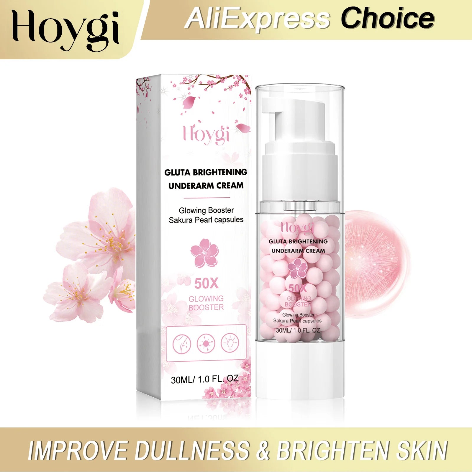 HOYGI Sakura Brighten Cream Improve Dull Reduce Melanin Glowing Skin for Underarms Knees Elbows Moisturize Bleaching Skin Care