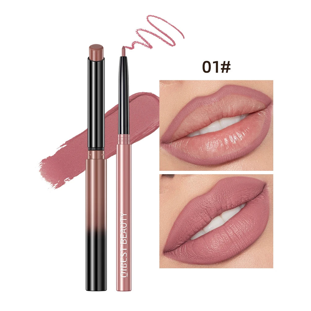 QIBEST 12 Colors Lip Makeup Nude Lipstick Pencil Waterproof Long Lasting Sexy Red Lip Stick Matte Lip Liner Pen Lipstick