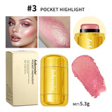 3-in-1Blush Stick Lasting Brightens Facial Cheek Stick Moisturizing Flash Lip Gloss Makeup Lip Gloss Face Rouge