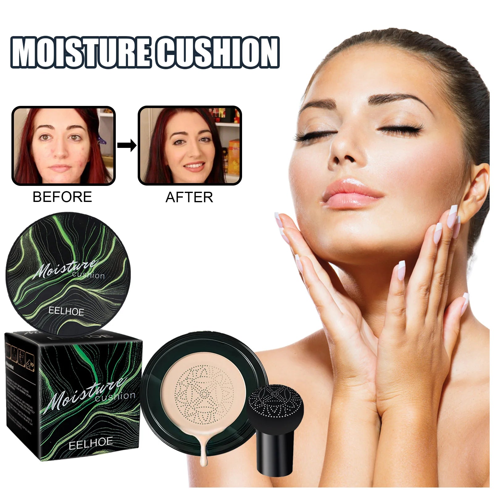 Instant Blur Mushroom Head Air Cushion BB Cream Foundation Full Coverage Matte Face Makeup Long Lasting Moisturizing Skin Tint