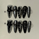 Long Stiletto Press on Fake Nails Blue Heart Diamond Bow Decoration False Nail Y2K Fashion Artificial Nail Handmade Acrylic Nail