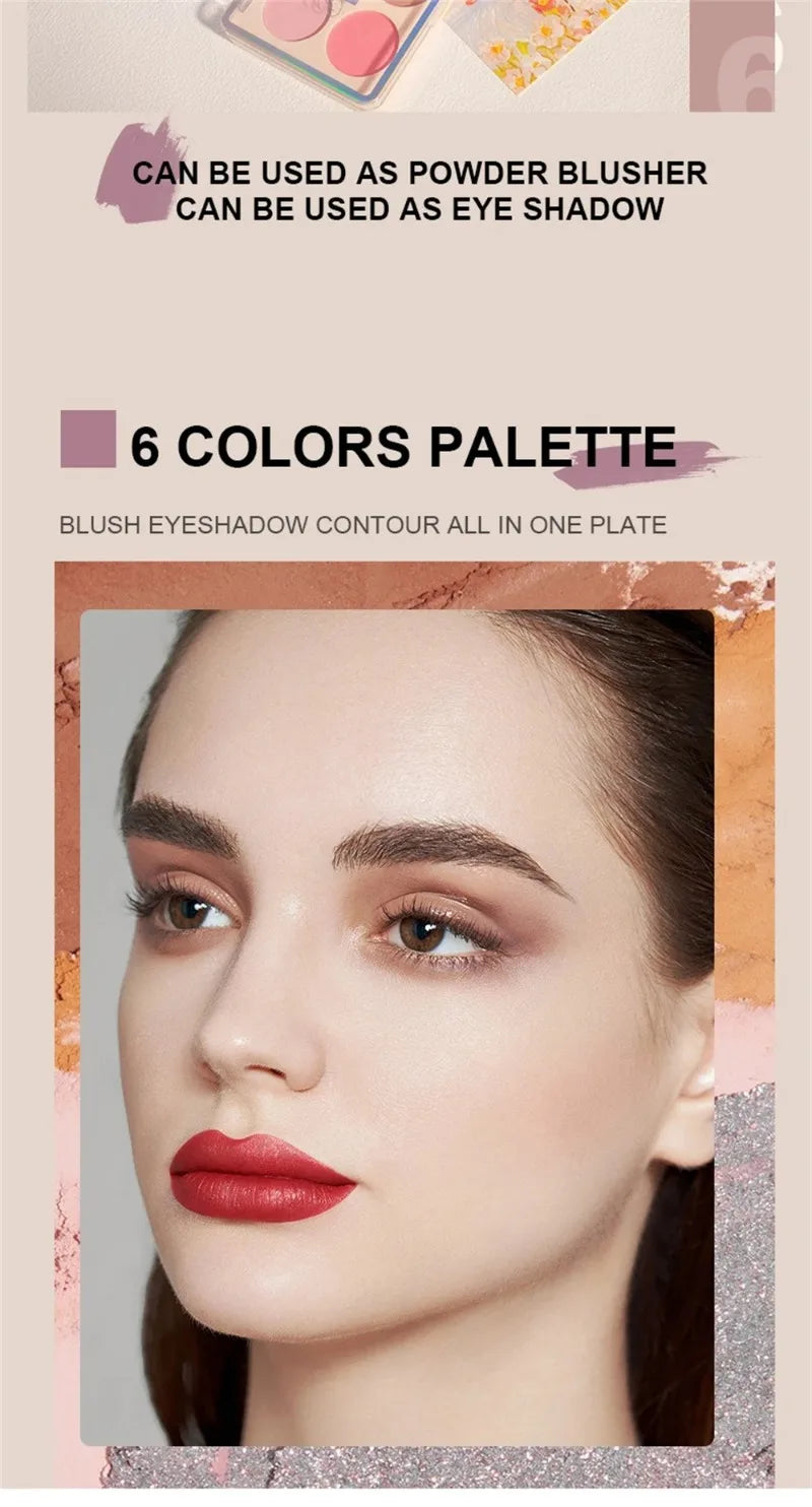 6-color Blush and Contouring All-in-one Palette Pearlescent Matte Powder Face Blusher Glitter Highlighter Blush Makeup Palette