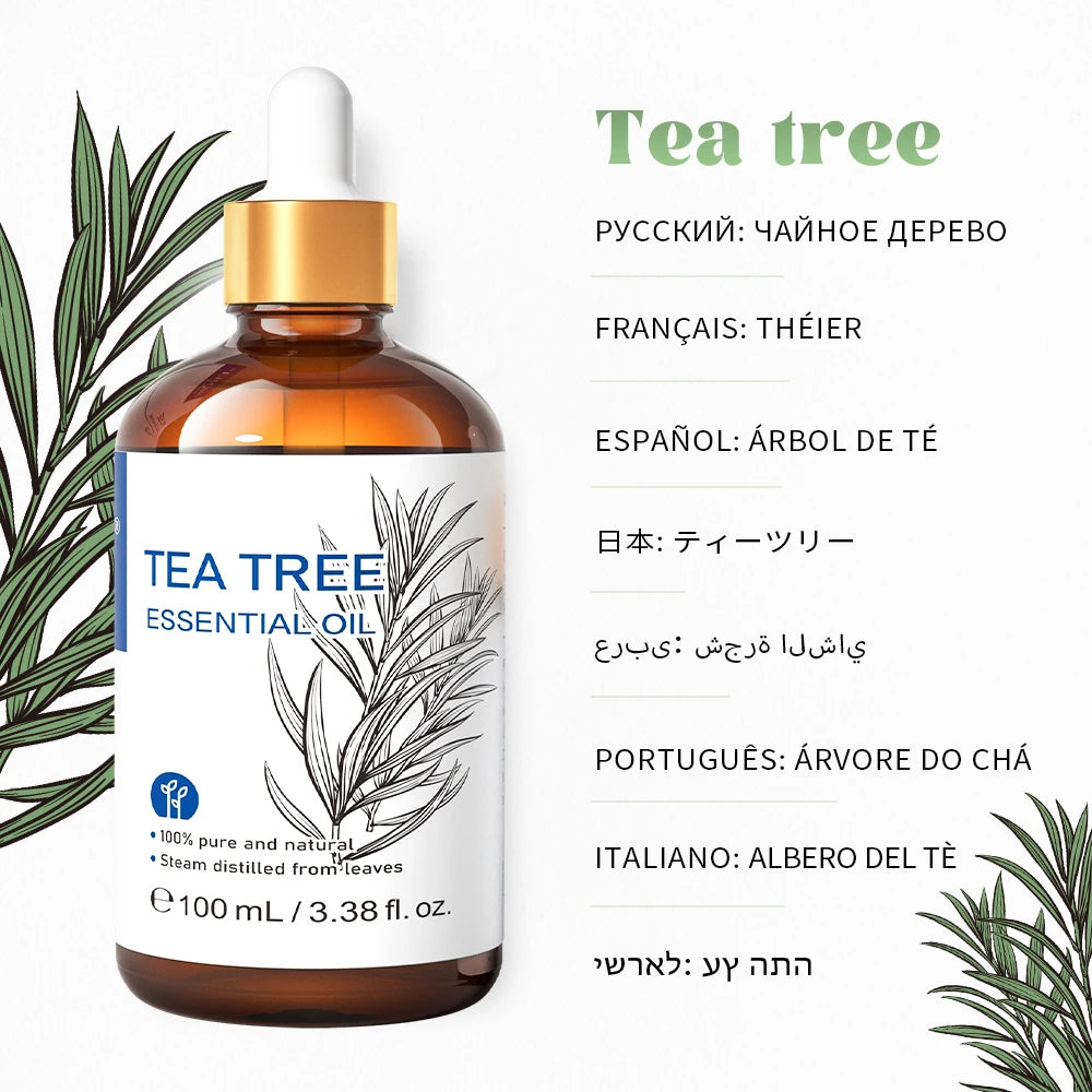 HIQILI 100ML Tea Tree Essential Oils for Hair Care & Increase Hair Shine Diffuser Humidifier Massage Candles Making Soap